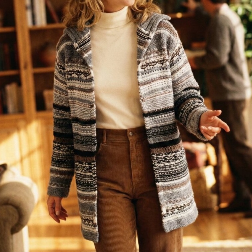 J. JILL Wool Alpaca Blend Chunky Knit Open Front Cardigan Sweater Size Small